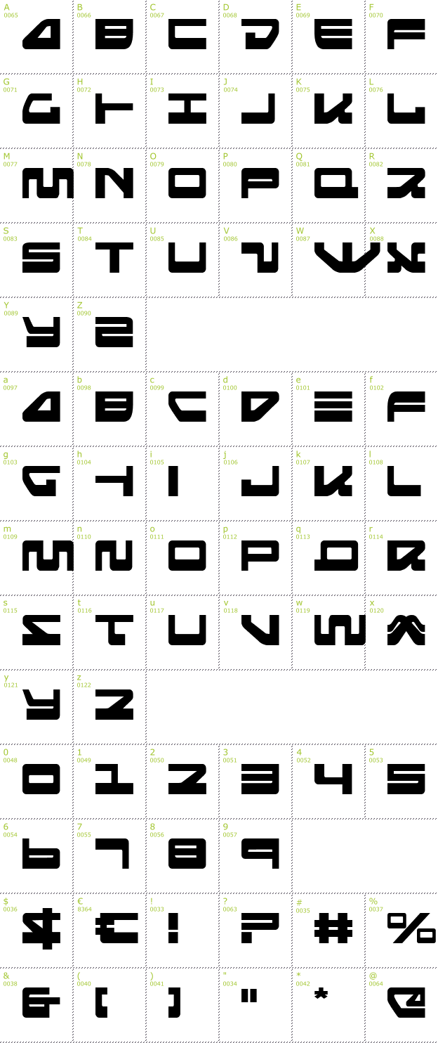 Character Mini-Map: Searider Falcon font