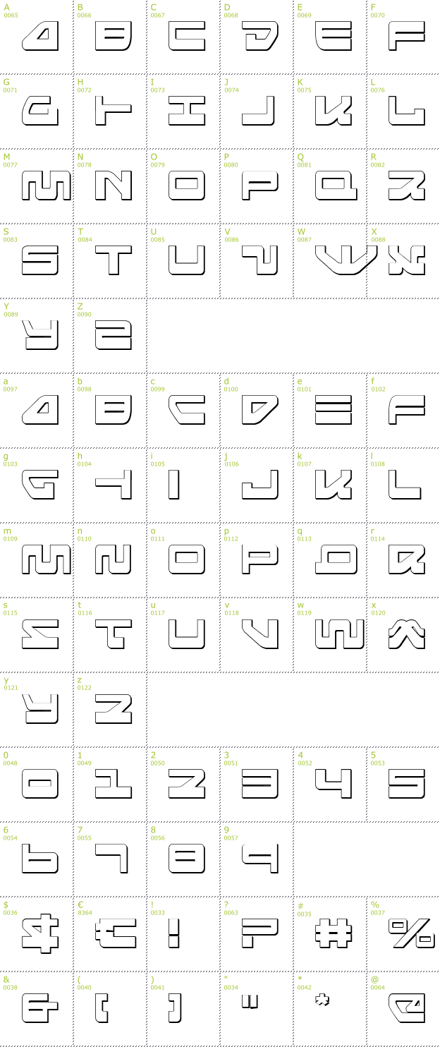 Character Mini-Map: Searider Falcon 3D font