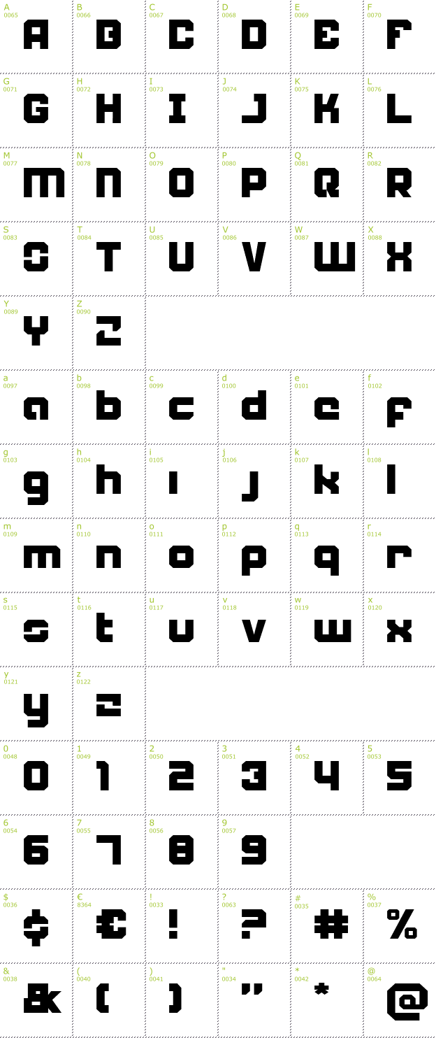 Character Mini-Map: Weaponeer font