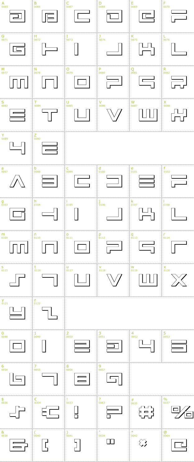 Character Mini-Map: Avenger Shadow font