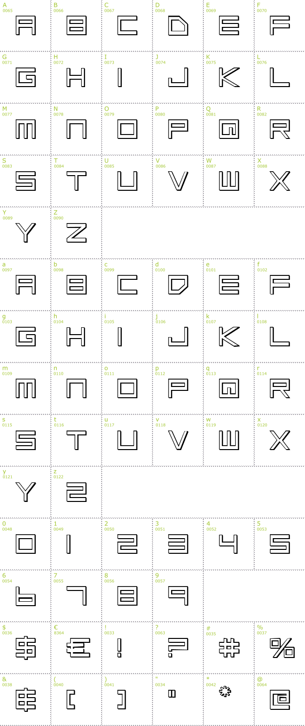 Character Mini-Map: Low Gun Screen Outline font