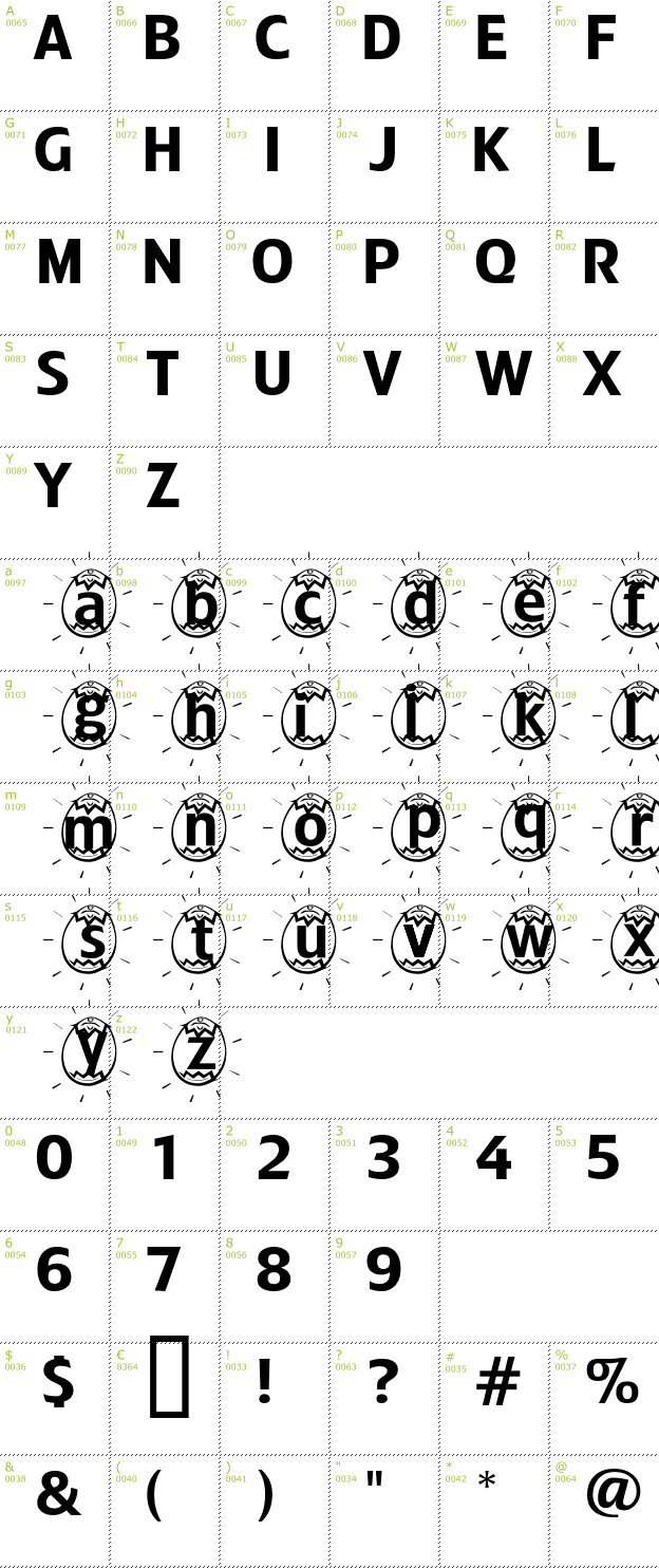 Character Mini-Map: ADFBEasterEgg font