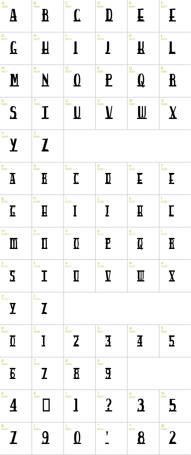 Character Mini-Map: Spankys Bungalow font