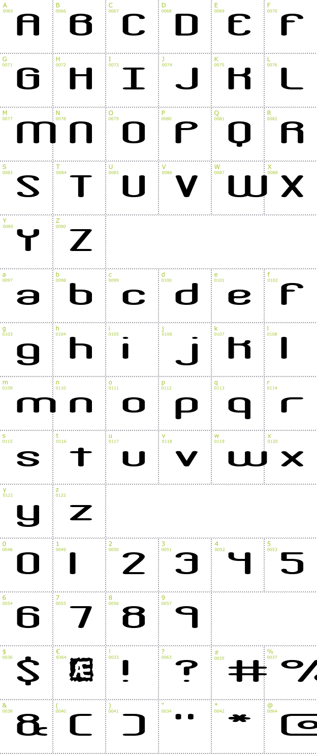 Character Mini-Map: Crackdown Regular font