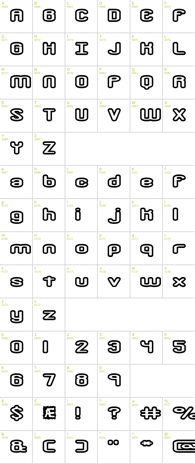 Character Mini-Map: Crackdown Outlined font