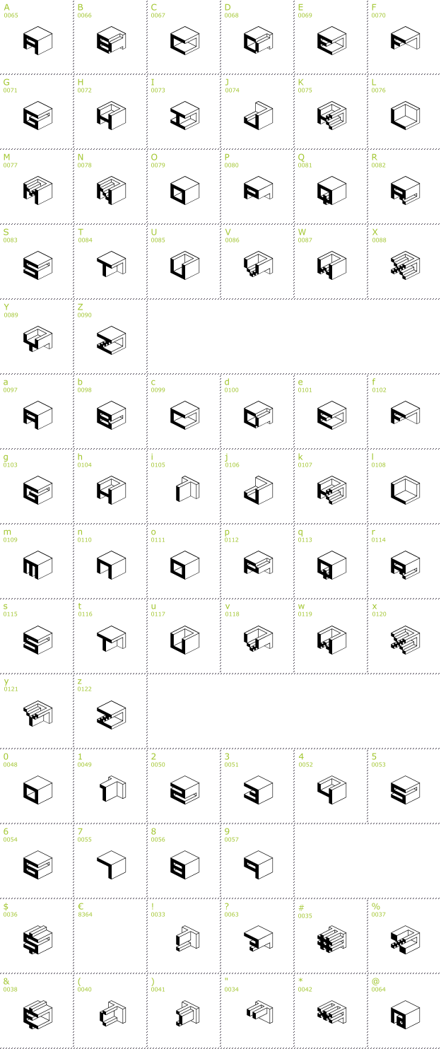 Character Mini-Map: Qbicle1BRKMK font