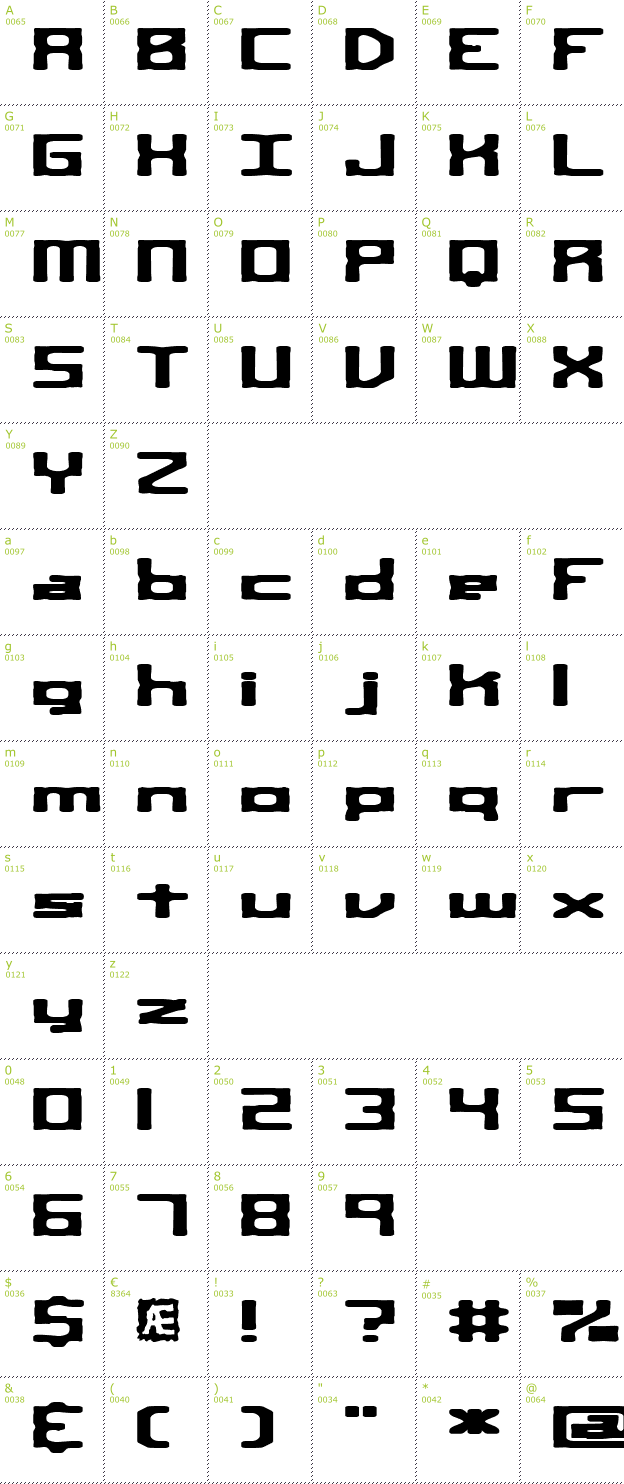 Character Mini-Map: Square Route BRK font
