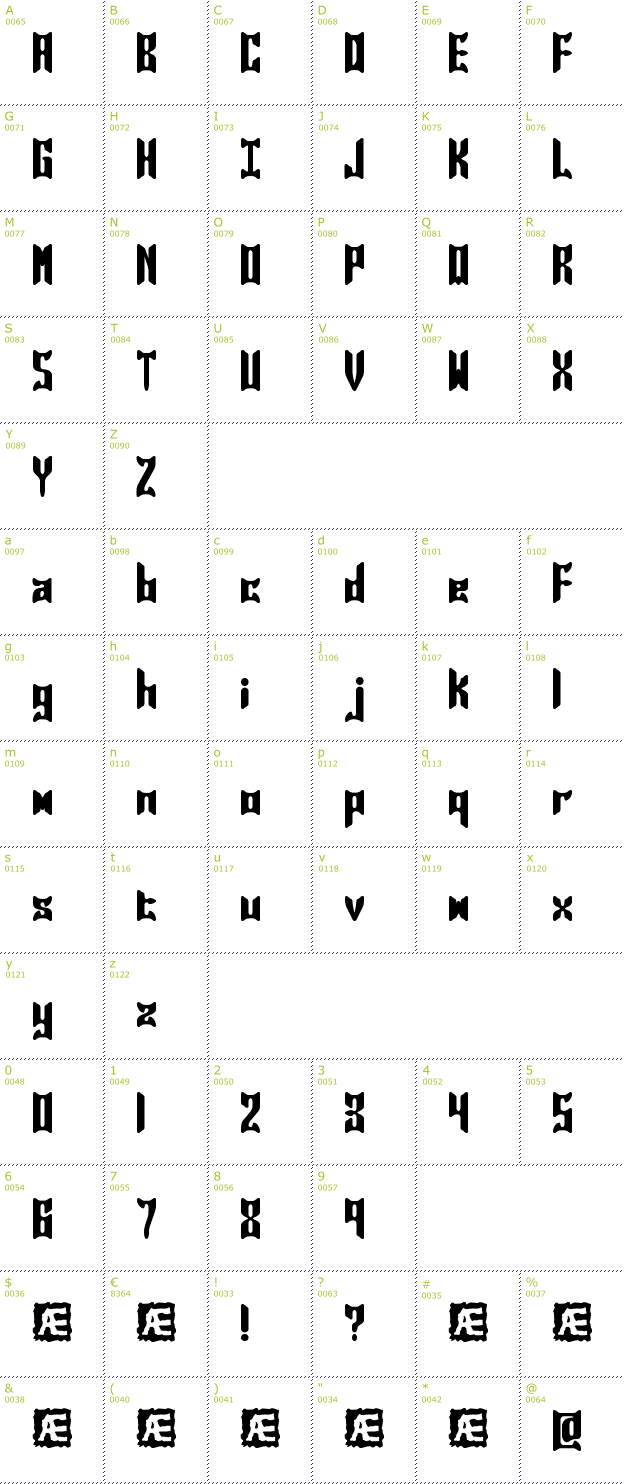 Character Mini-Map: Jasper Solid BRK font