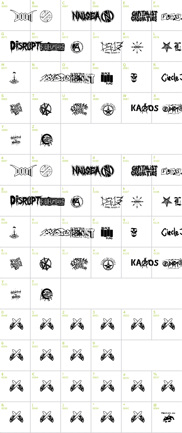 Character Mini-Map: Punk Rawk font