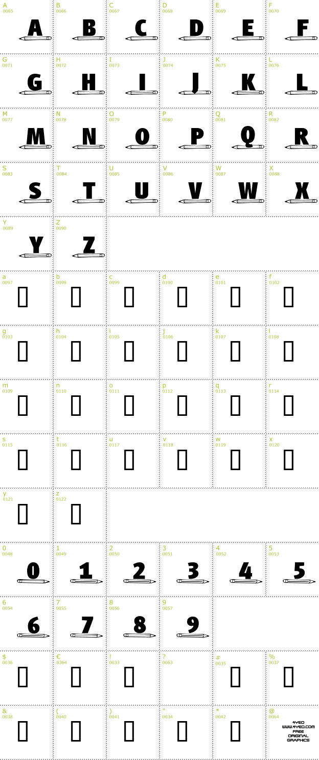 Character Mini-Map: 4YEOschool font