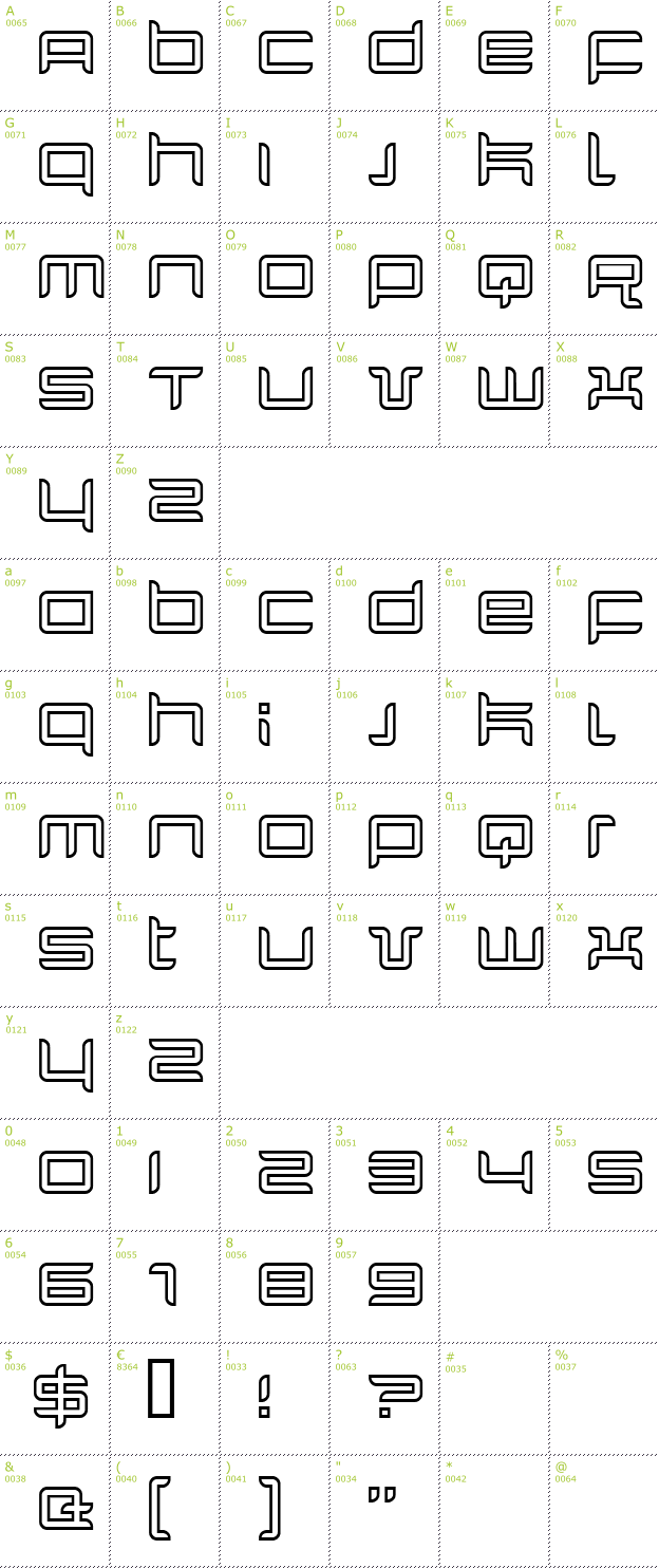 Character Mini-Map: Quarx Outline font