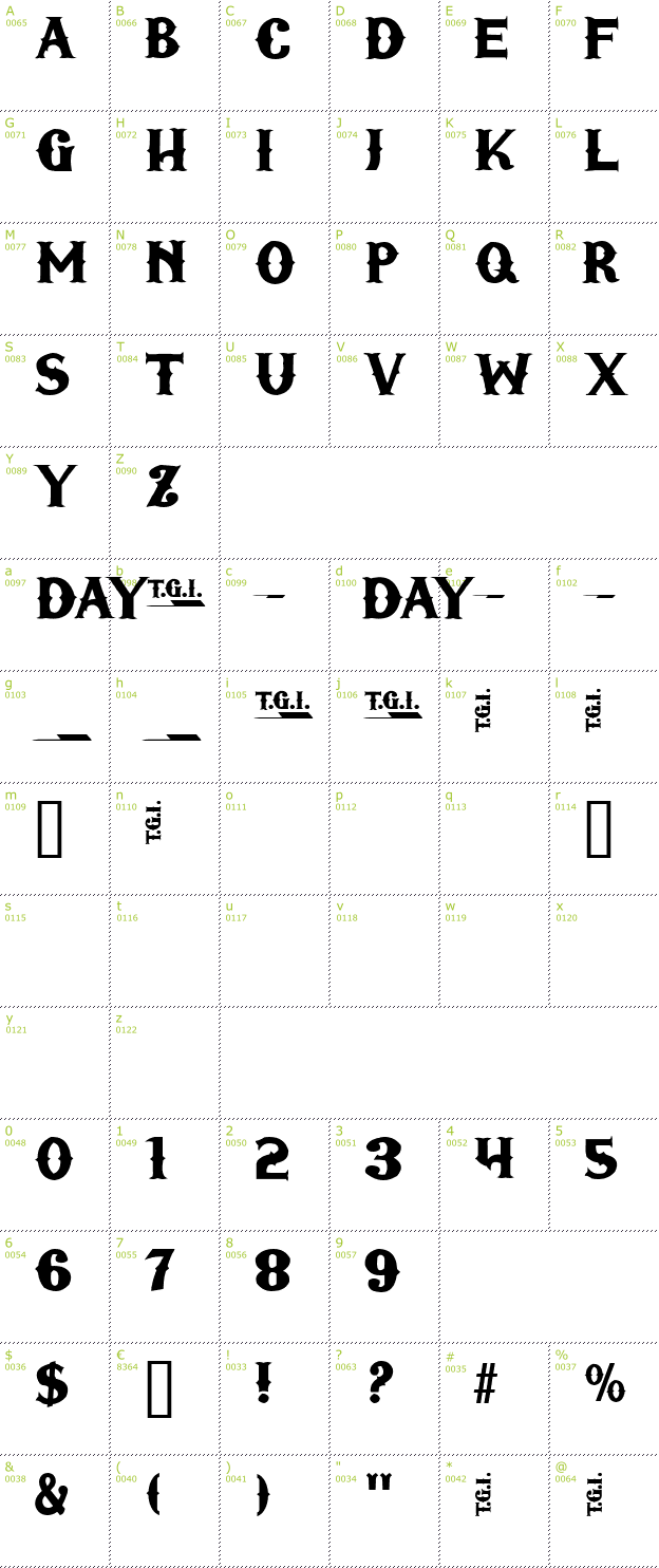 Character Mini-Map: TGI Friday font