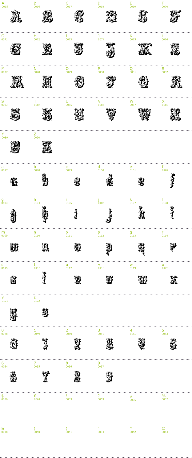 Character Mini-Map: Leafy Shade font