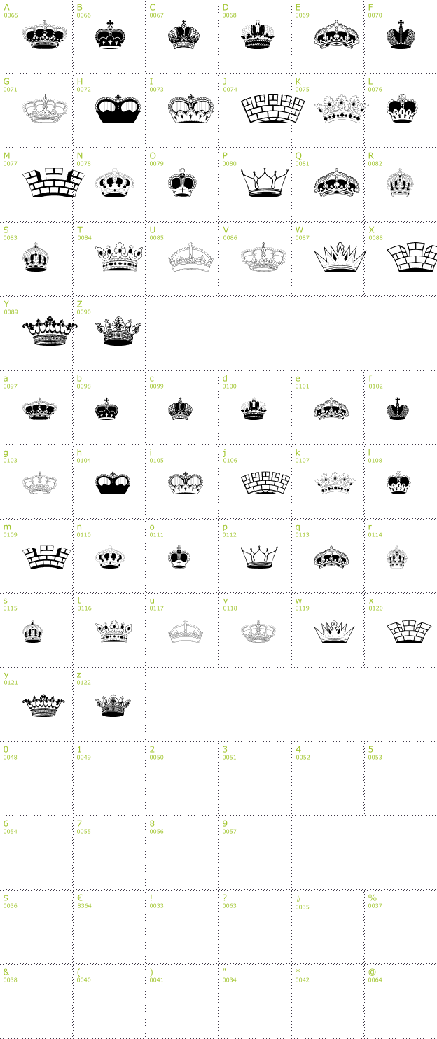 Character Mini-Map: Intellecta Crowns font