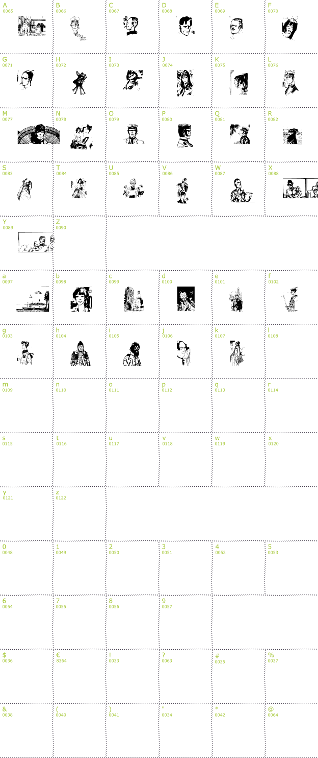 Character Mini-Map: Corto Maltese font