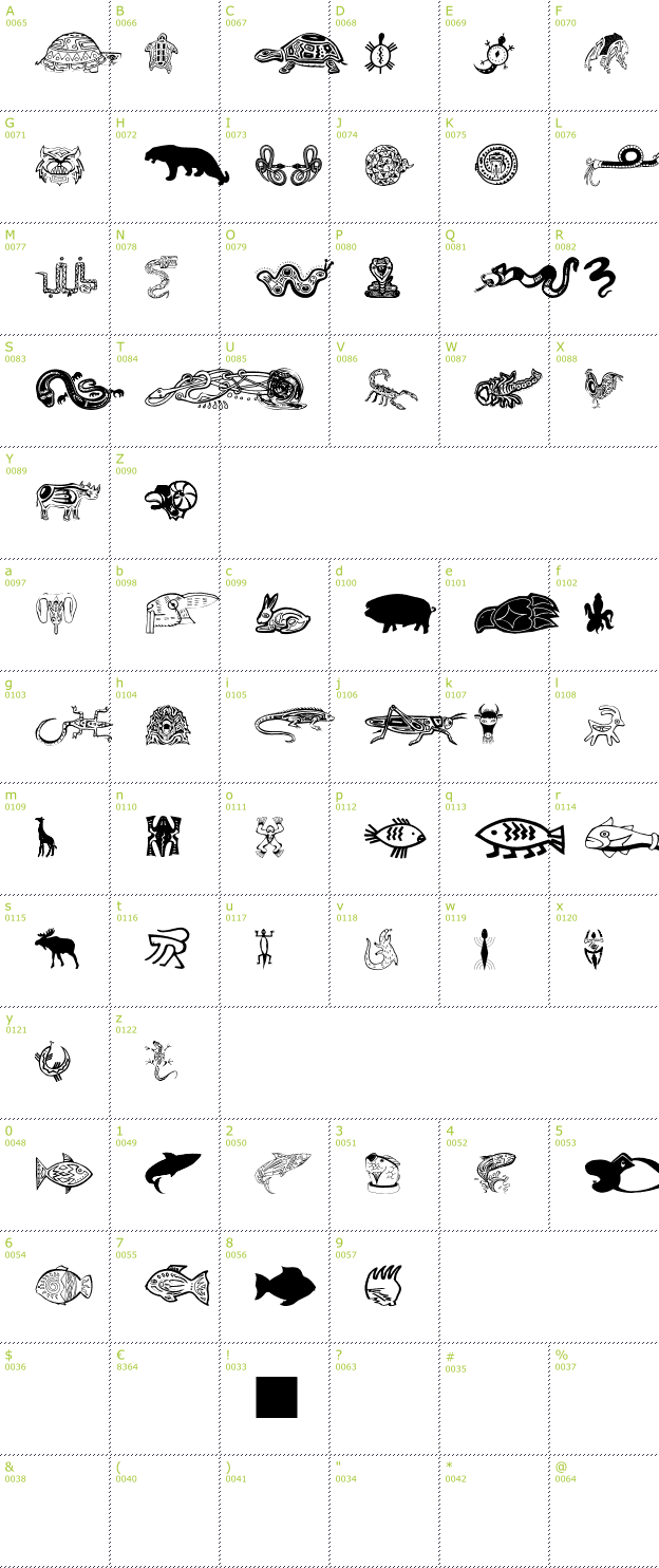 Character Mini-Map: Tribalistica Figures Two font