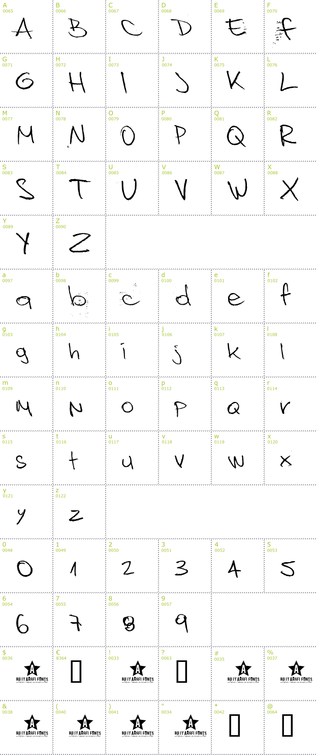 Character Mini-Map: Bedspread Assassin font