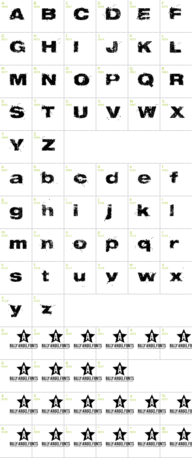 Character Mini-Map: Tabu font