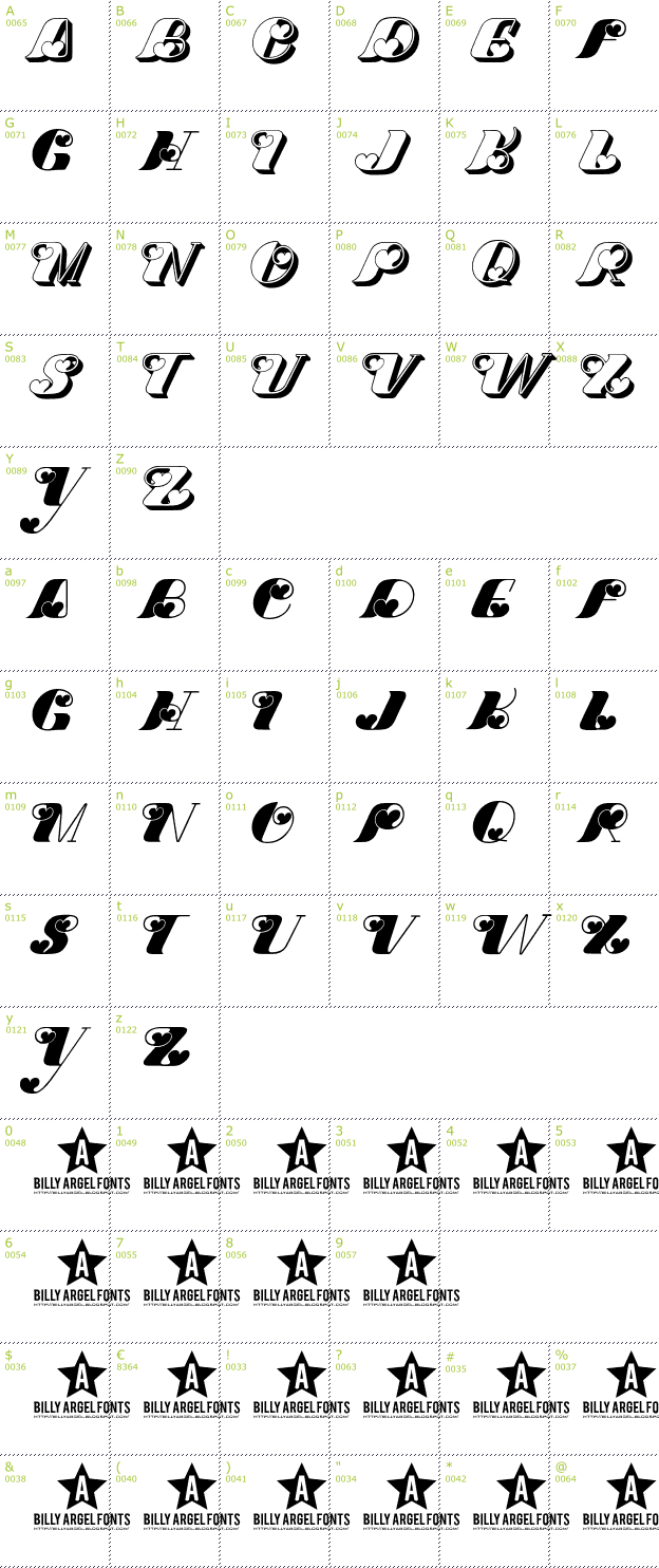 Character Mini-Map: Dove Love font