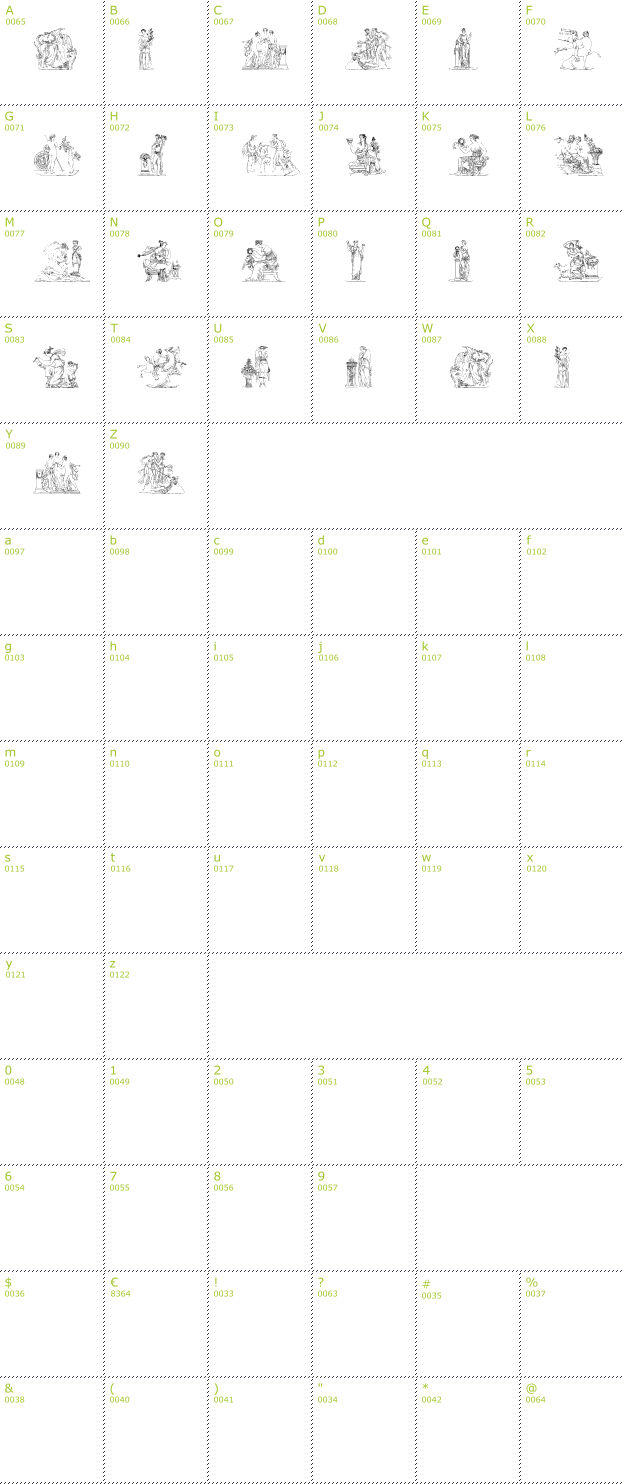 Character Mini-Map: Classic Sketches font