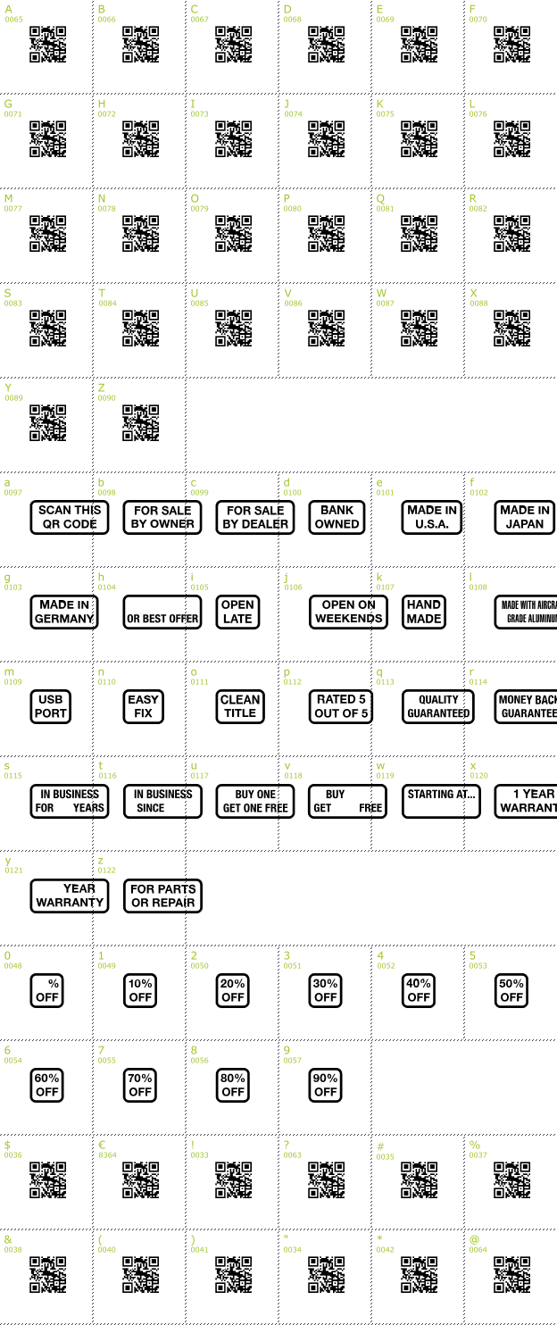 Character Mini-Map: Signs for Advertising font