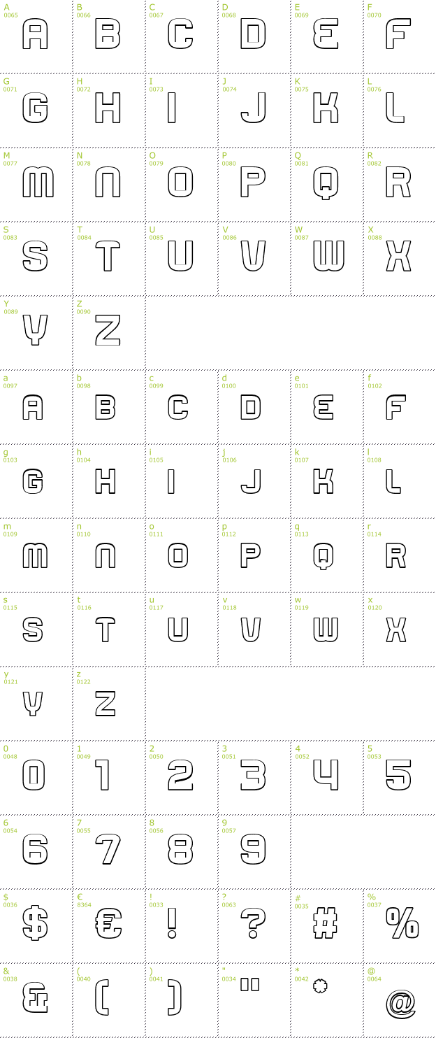 Character Mini-Map: Rueck Licht font