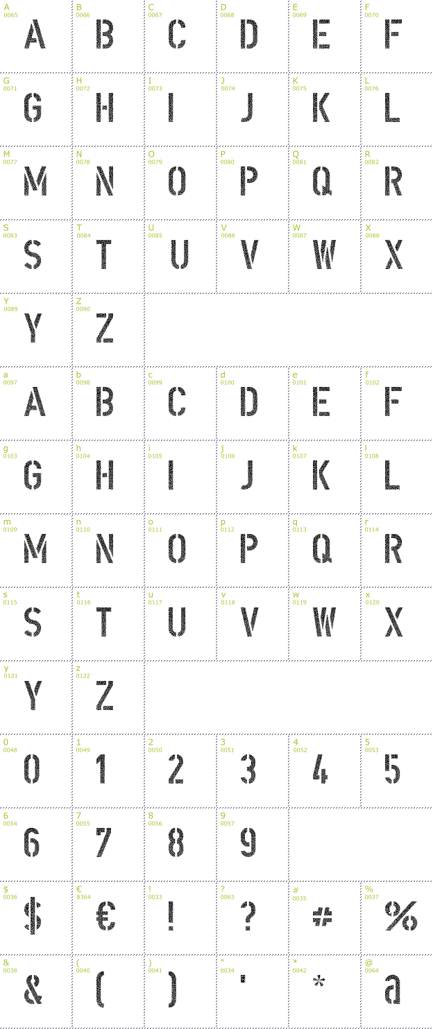 Character Mini-Map: DIN Schablonierschrift Cracked font