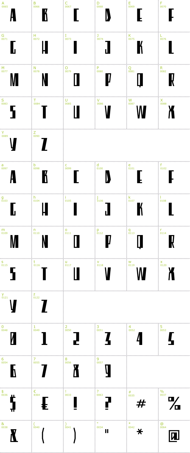 Character Mini-Map: Eleventh Square font