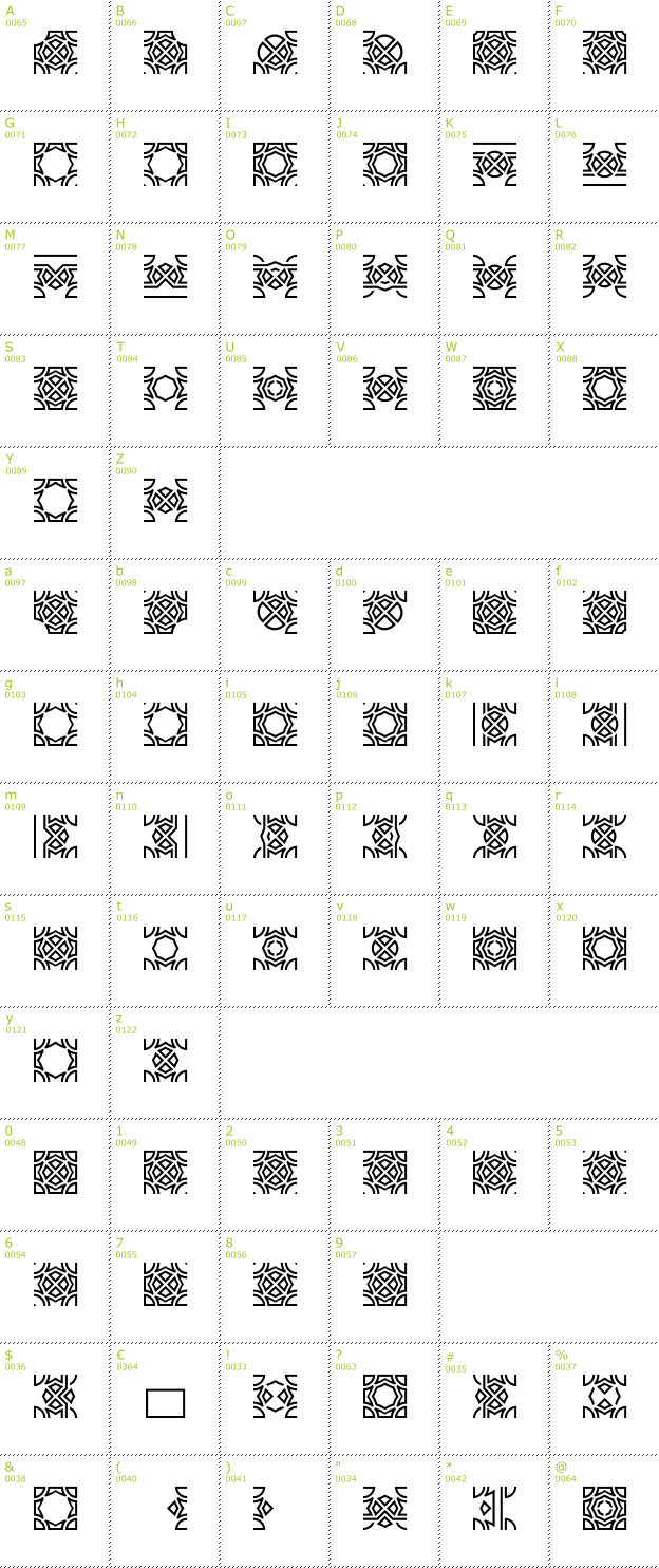 Character Mini-Map: Opattfram01 font