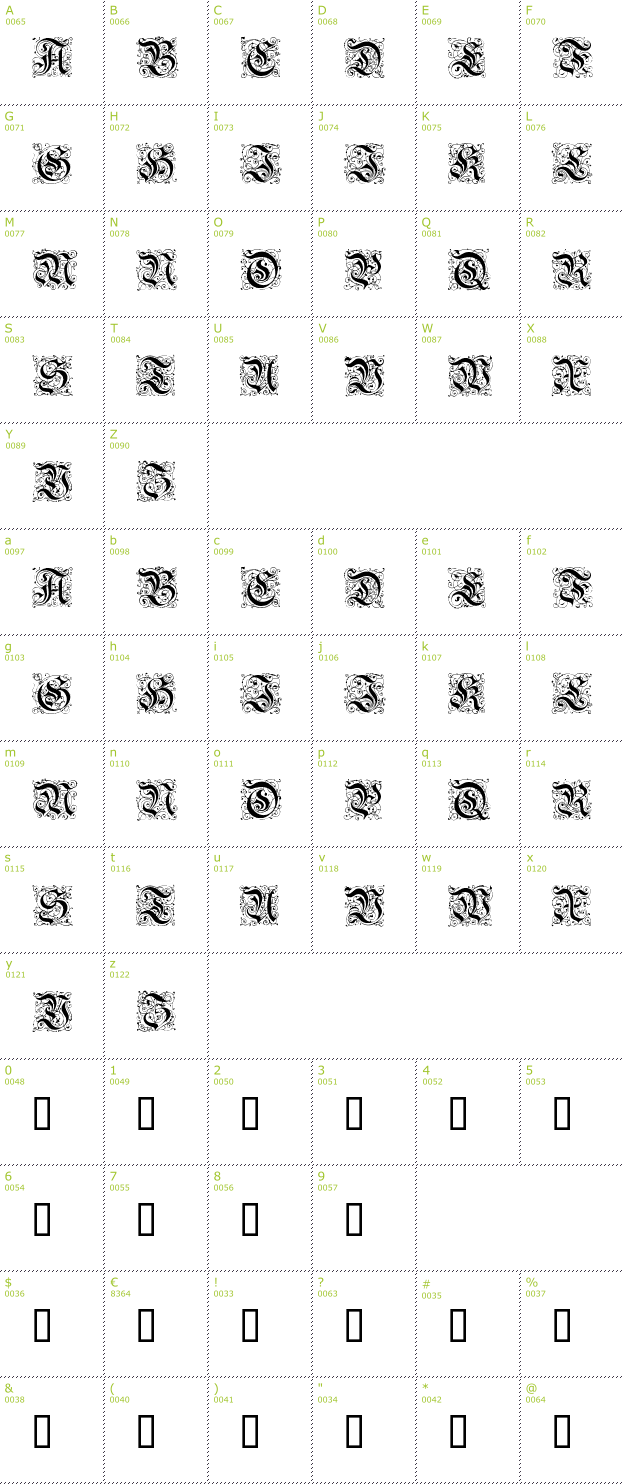 Character Mini-Map: Feinsliebchen Barock font