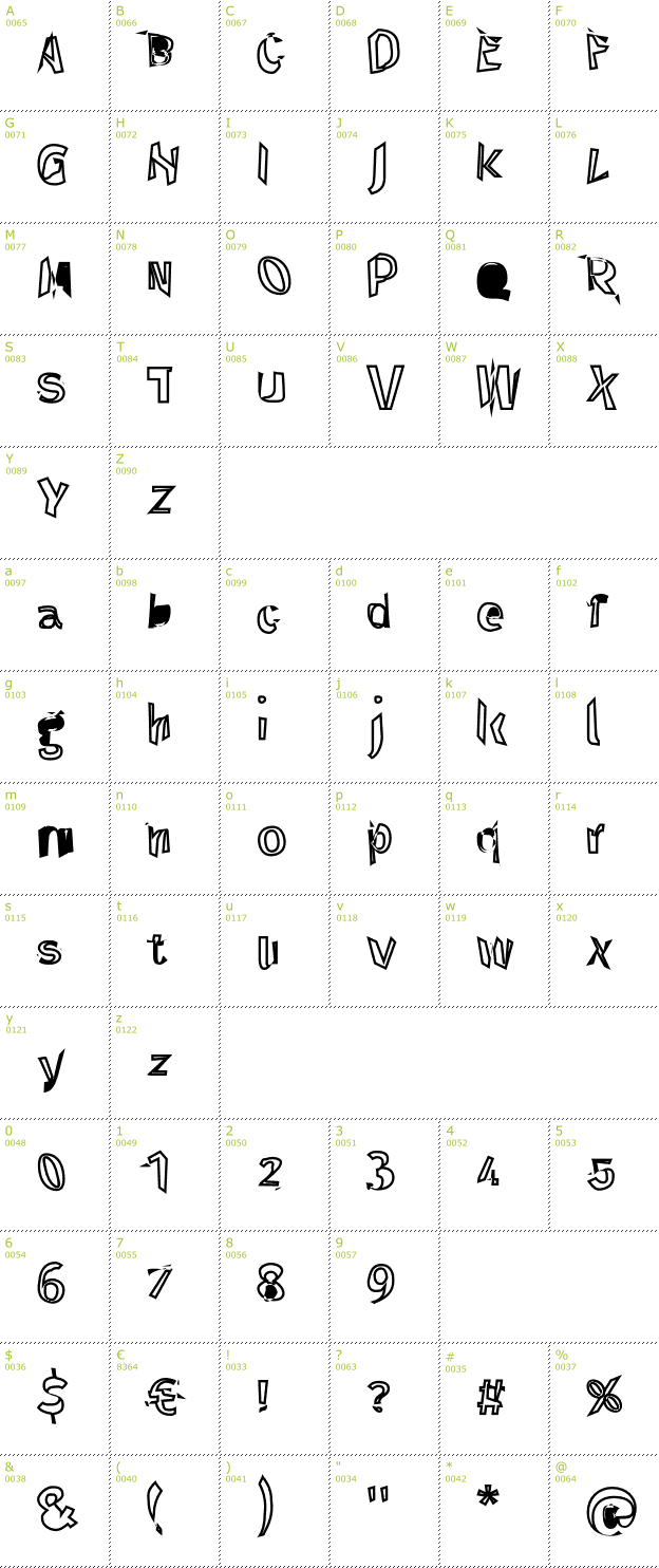 Character Mini-Map: Through The Black Reverse font