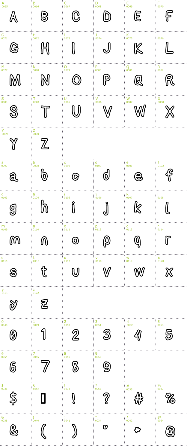 Character Mini-Map: AppleStorm Extra Bold Outline font