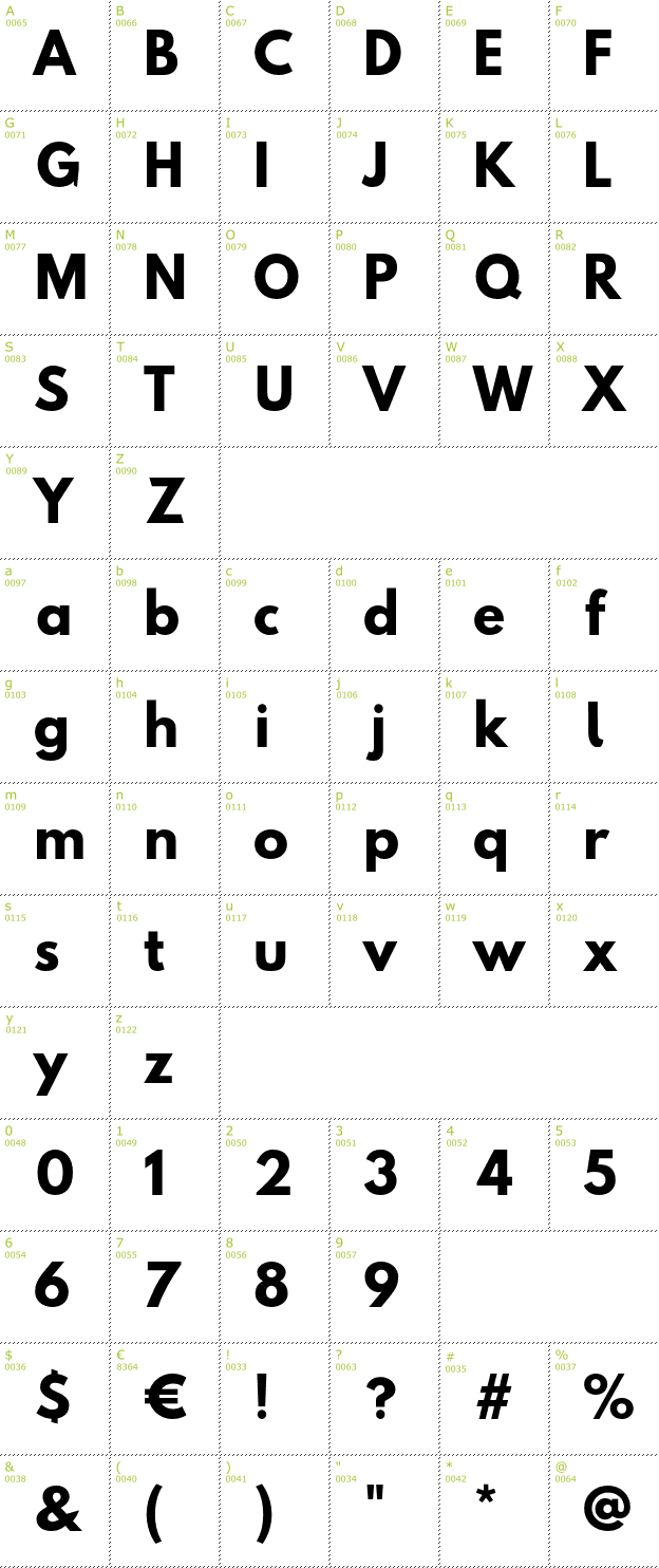 Character Mini-Map: Hussar Bold Web Edition font