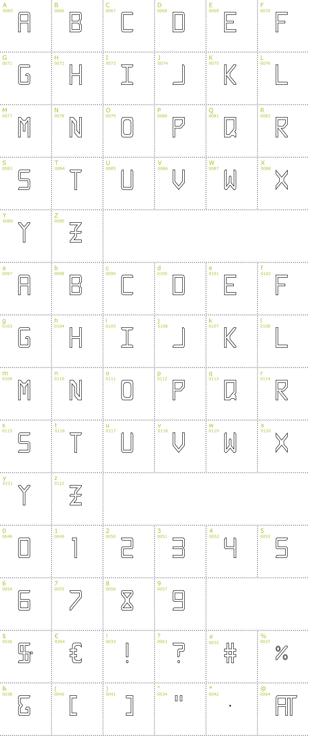 Character Mini-Map: Rabbid Highway Sign Caps Narrow Outline font