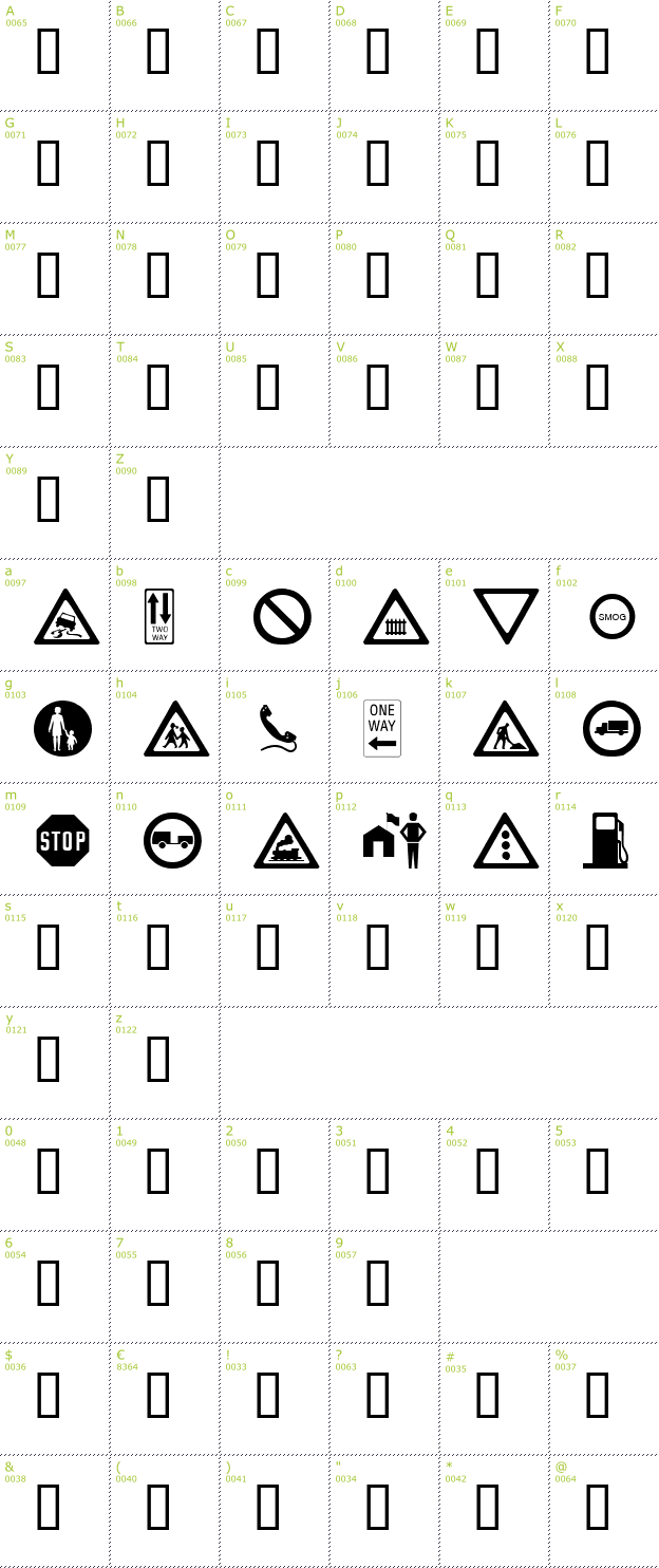 Character Mini-Map: WM Roadsigns font