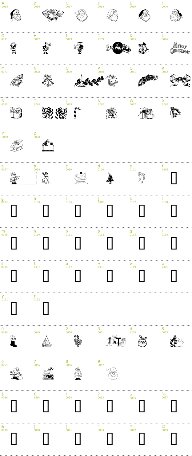 Character Mini-Map: XmasClipart font