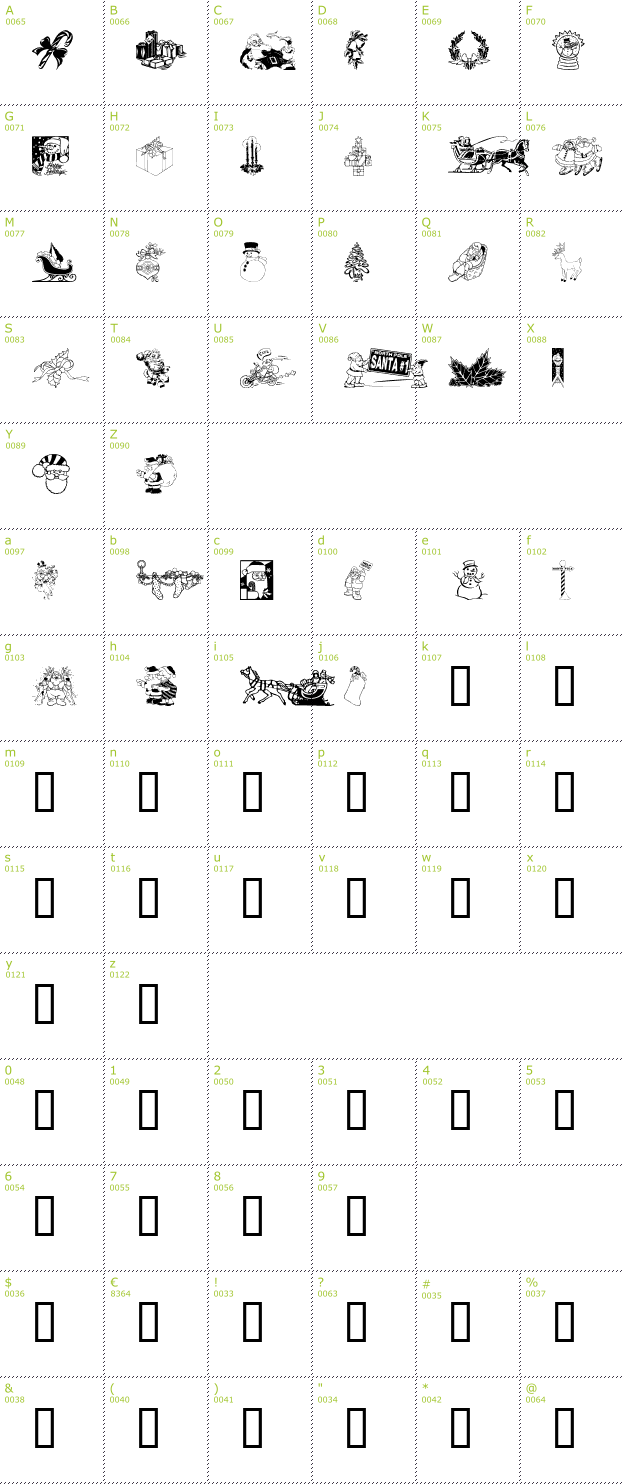 Character Mini-Map: XmasClipart2 font